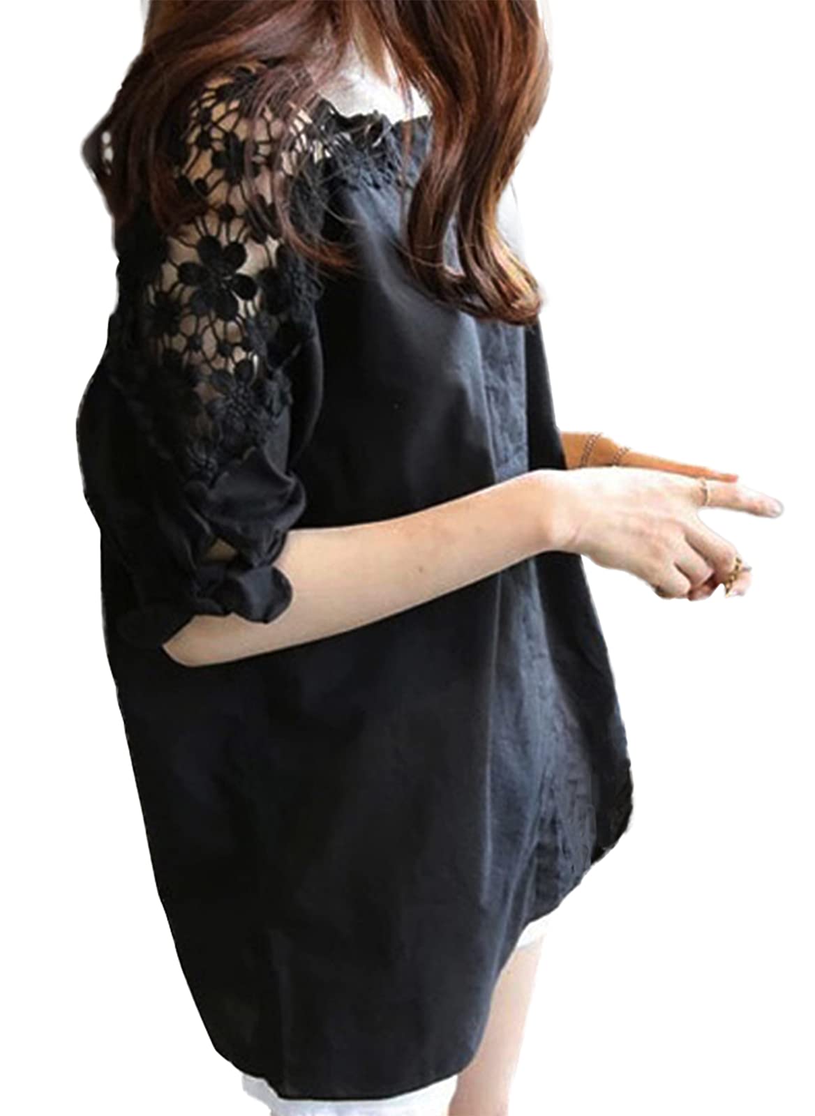 [BLANK BLANC] [ブランクブラン] レース ブラウス オフショル 風 デザイン スキッパー ドレス シャツレディース M～XL