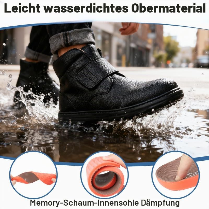TIESTRA Herren Winterstiefel Warm Gefüttert Extra Weit & Bequem Stiefel mit Klettverschluss Rutschfest Winterschuhe für Arbeit, Alltag & Draußen Gr.42-46