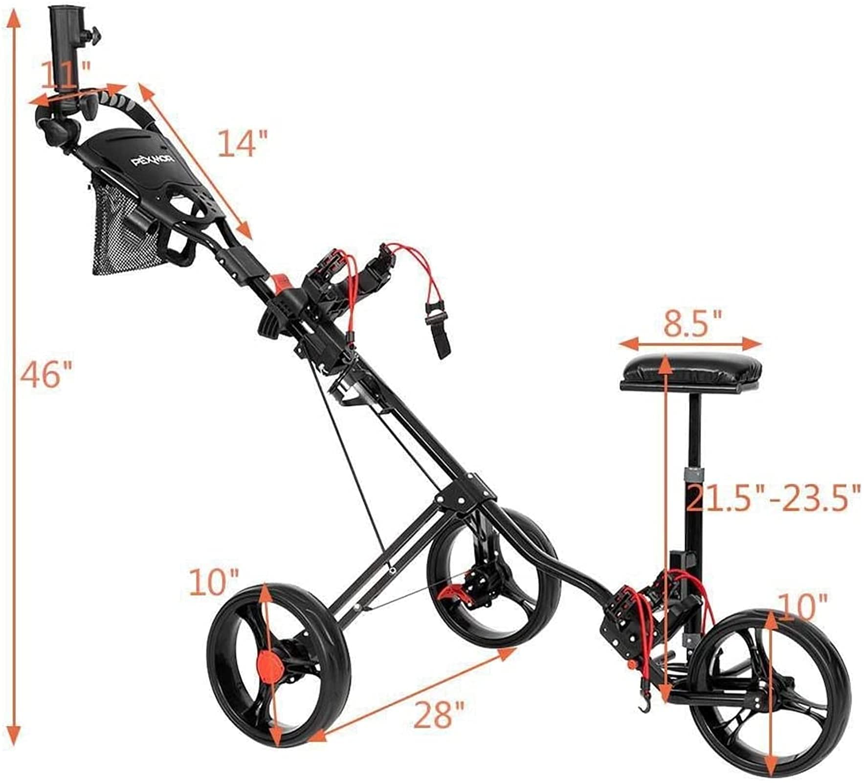 Golf Push Cart Multifunktionaler Golfwagen Trolley kann zusammengeklappt und leicht verstaut Werden 3-Rad-Trolley Schwarz