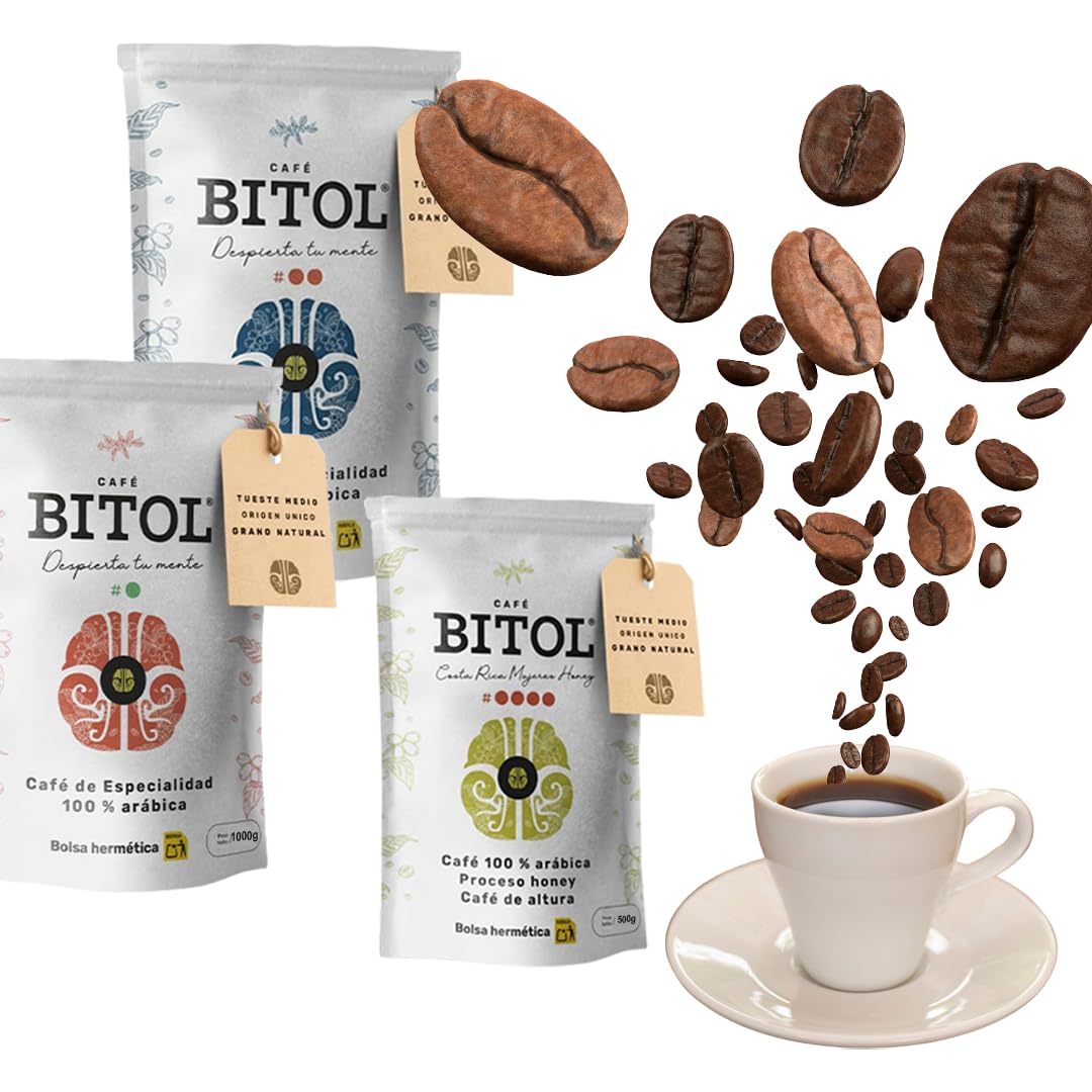 BITOL COFFEE | Pack de 3 Cafés de Especialidad en Grano Natural | Guatemala Antigua + Costa Rica Yellow Honey + Colombia Huila Supremo | Café Gourmet Tueste Medio | Arábica de Origen Único | 2500 gr
