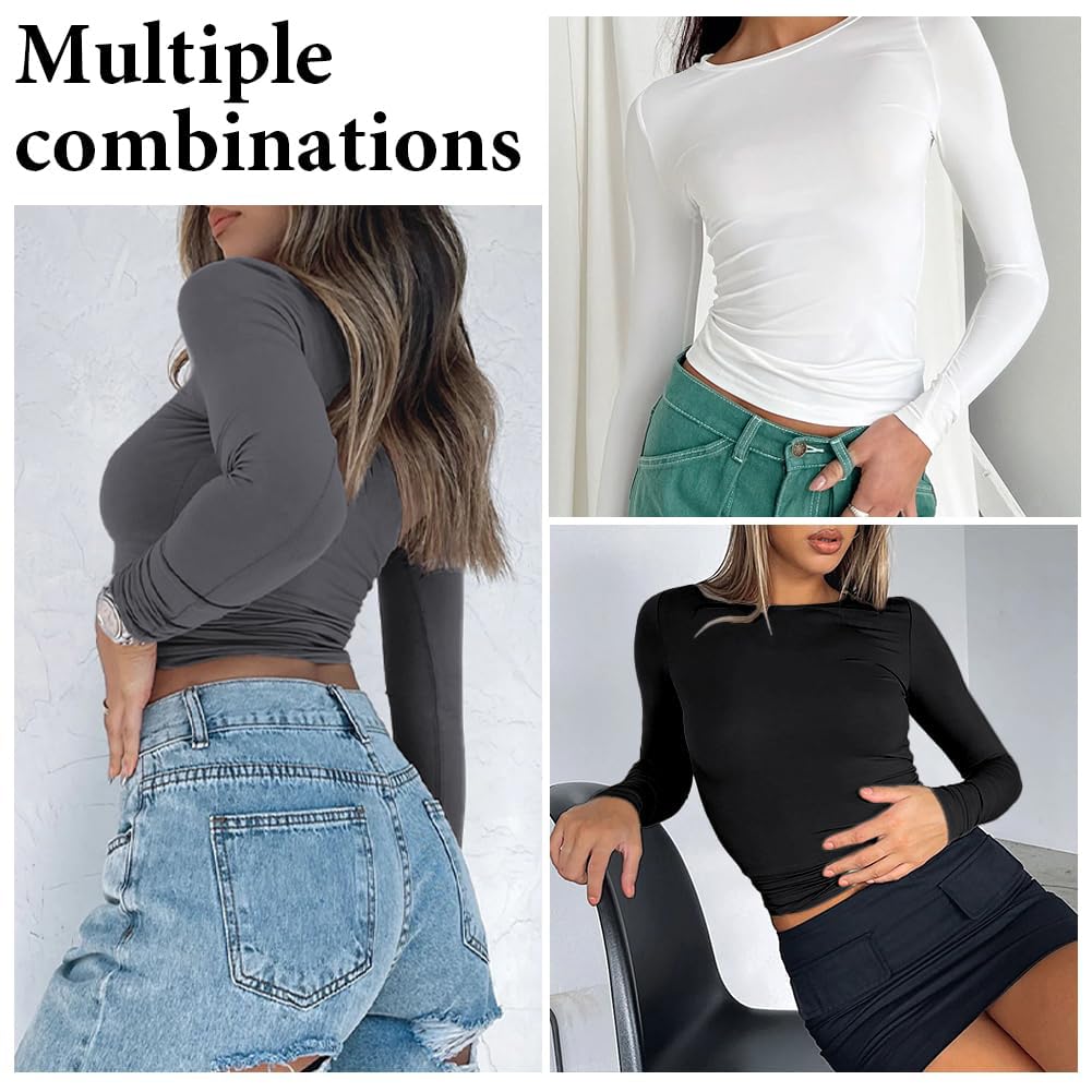 flintronic Maglietta a Manica Lunga Donna, Maglietta Basic da Donna Girocollo, Manica Lunga Basic da Donna Aderente, T-Shirt Basic Crop Top Camicetta Estetica