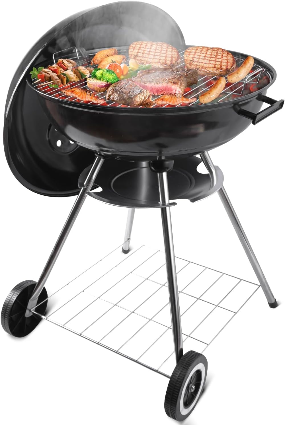 Charcoal Grill - portable BBQ Grill with adjustable air vent, wheels, hanlde - Charcoal Kettle Grill for outdoor, camping, backyard, picnics, party parties