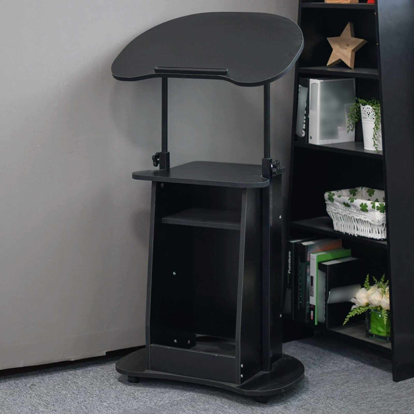 Genérico Atrile portátil Ajustable con Estante de Almacenamiento y Deflector Antideslizante, Atril con Ruedas para conferencias y formación, fácil de Mover, Negro (60 ×
