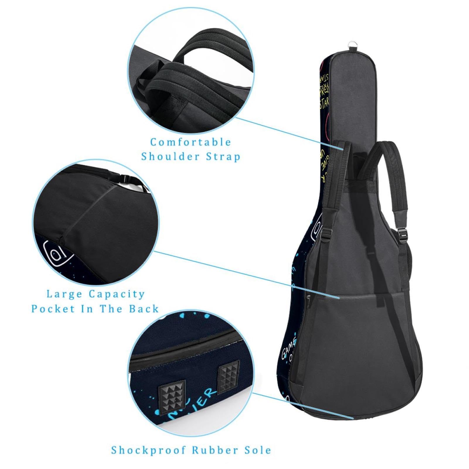 Torba na gitarę akustyczną Wodoodporny plecak na gitarę Gruby miękki wyściełany gamepad Klasyczna obudowa na gitarę, wielobarwny, 42.9x16.9x4.7 in, Organizer do torby