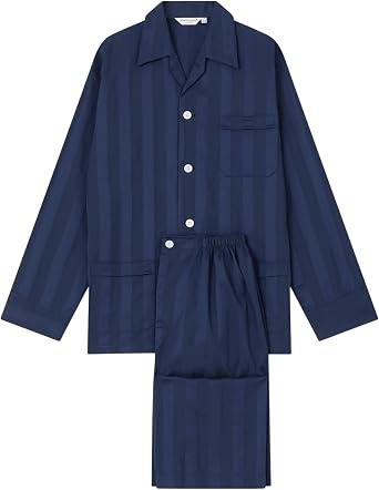 Derek Rose Mens Striped Classic Fit Cotton Pajamas Set