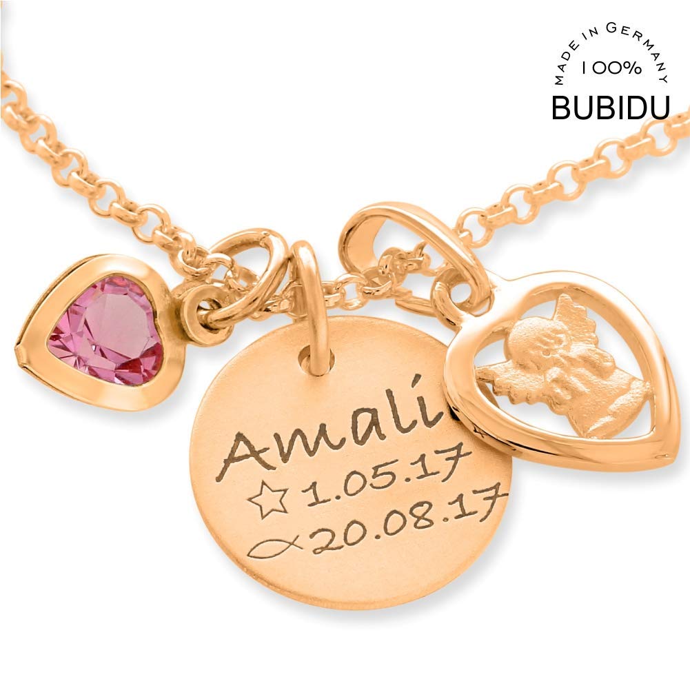 Taufkette rosegold mit Gravur Namen 925 Silber Engel Engelanhänger Taufe Geburtsdatum Stern Tauffisch Ichthys rosa blau Mädchen Junge Kette | HANDMADE IN GERMANY
