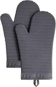 KitchenAid Ribbed Soft Silicone Oven Mitt Set, Charcoal Grey 2 Count , 7.5"x13"