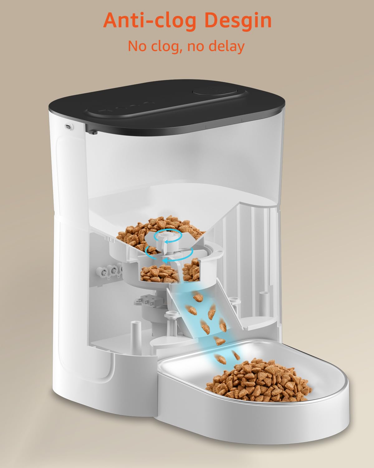 Balimo Distributore Automatico Cibo Gatti, 3L Dispenser Crocchette Gatto, Distributore Cibo Gatticon Timer Programmabile, 6 pasti al giorno, Con Vasca in Acciaio inox, Adatto Per Cani e Gatti, Bianco