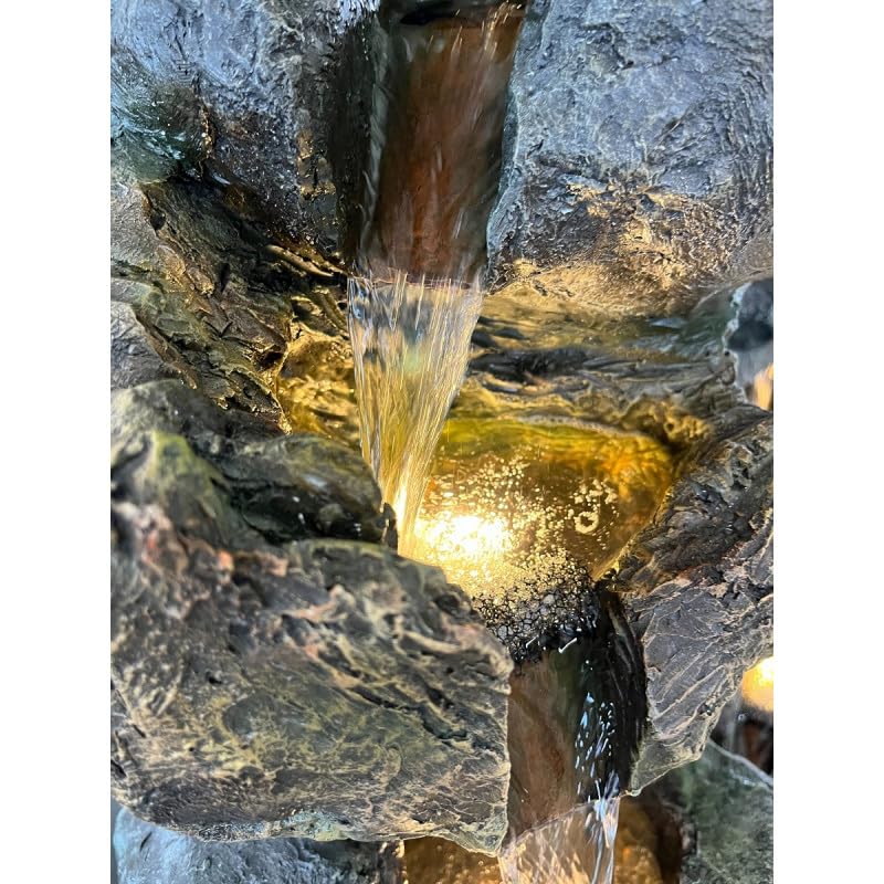 Fontaine de Jardin Art-Pond Niagara | Grande Taille 80x55x142cm en Polyrésine Gris Roche | avec Éclairage LED Blanc Chaud et Pompe 2000L/h | Décoration Extérieure ou Intérieure