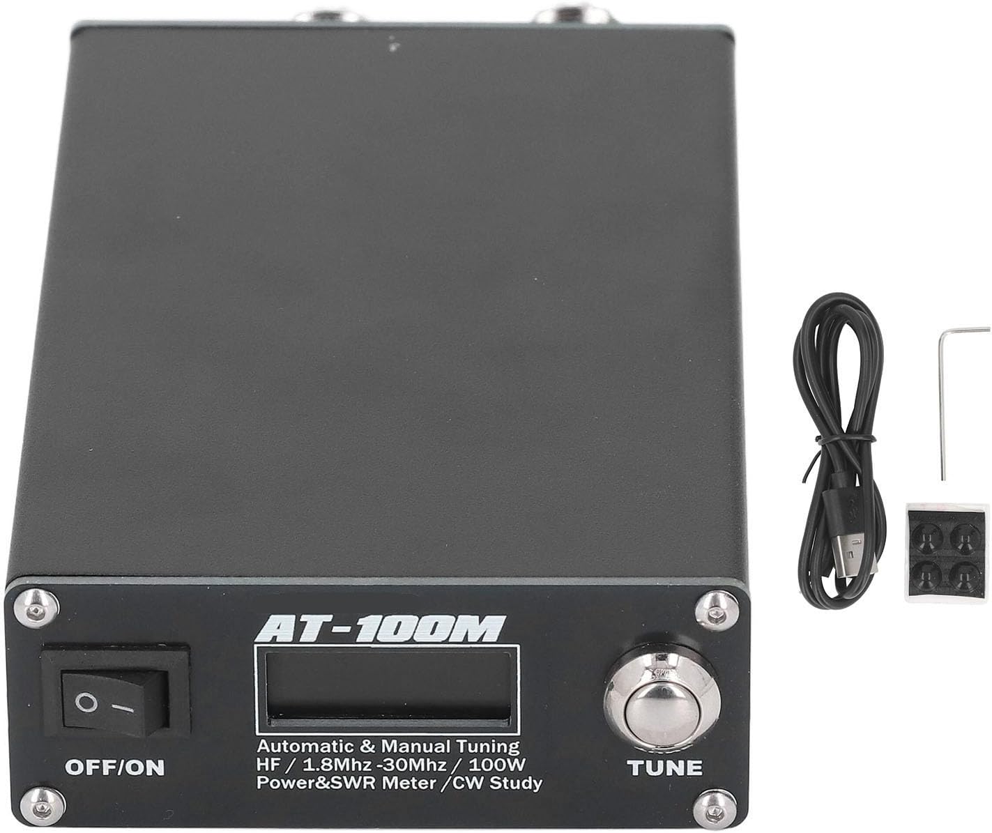 AT100M Antenna Tuner for 1.8 to 30MHz Frequency Coverage - 100W Maximum Power Output - Organic LED Display and Integrated Rechargeable Battery - Supports SSB CW FM AM and FT8