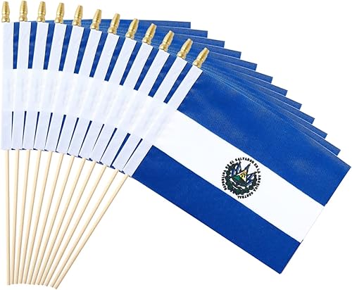 Miniatura 26 de Paquete de 25 mini banderas chilenas de mano con bandera de Chile en palo de 5 x 8 pulgadas