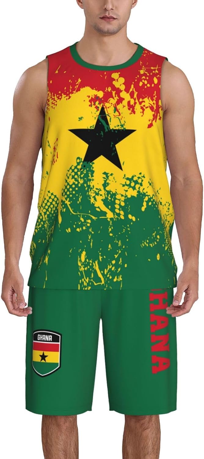 Ghana Flag Grain (2) Basketball Jersey Uniform Suit for Men Women Adults Training Athletic Set