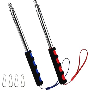Pack of 2 Telescopic Flag Pole 2 m Handheld Telescopic Flagpole Stainless Steel with 4 Clips Hooks Telescopic Rod Flag Pole Extendable for Travel Camping Travel Guide Blue and Red