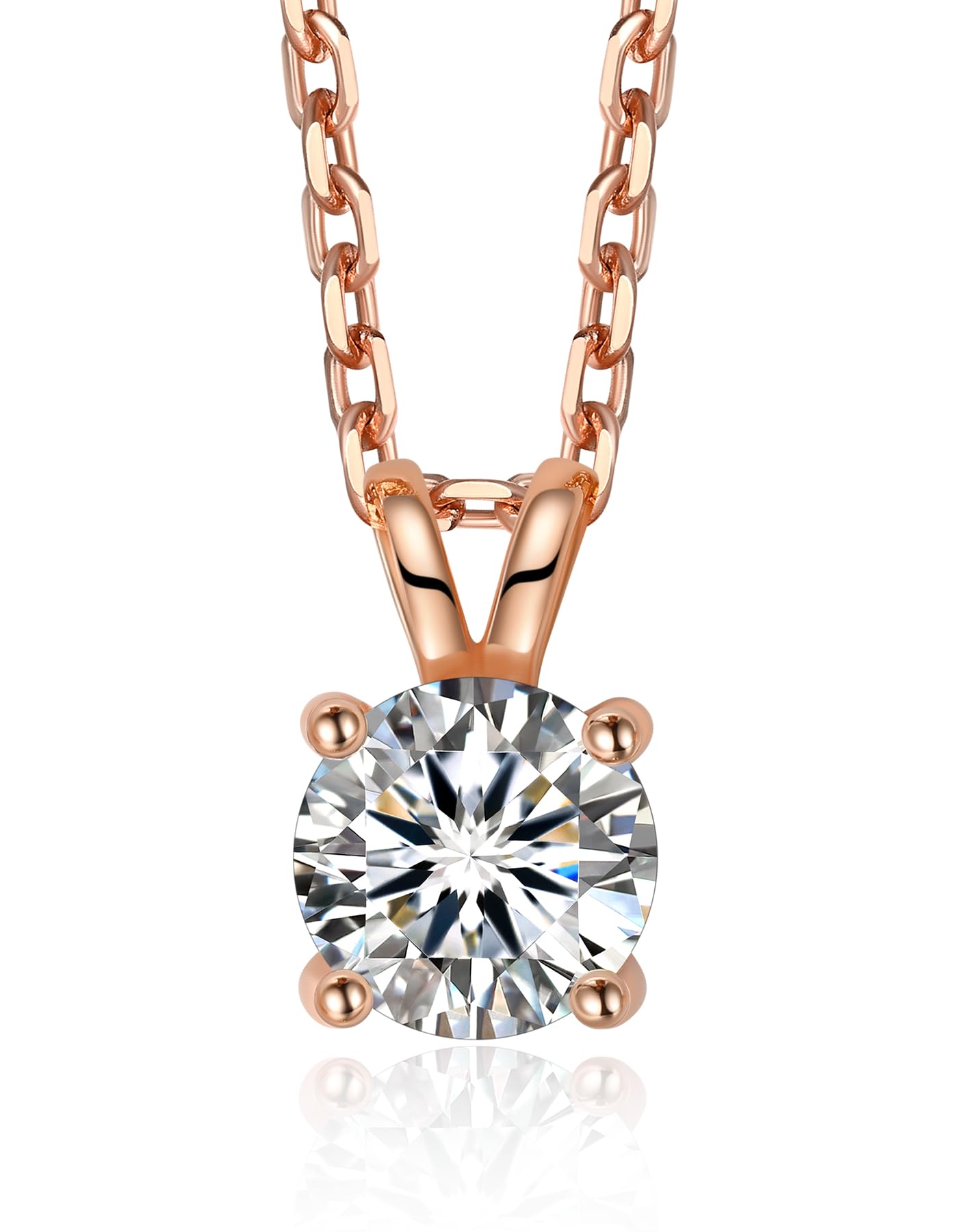 MomentWish Moissanite Halskette Damen, 0,3/0,5/1/2 Karat Solitär Diamant Kette Silber 925 Weißgold/Roségold/Gold Vergoldet Schmuck Geschenk Weihnachten für Frauen