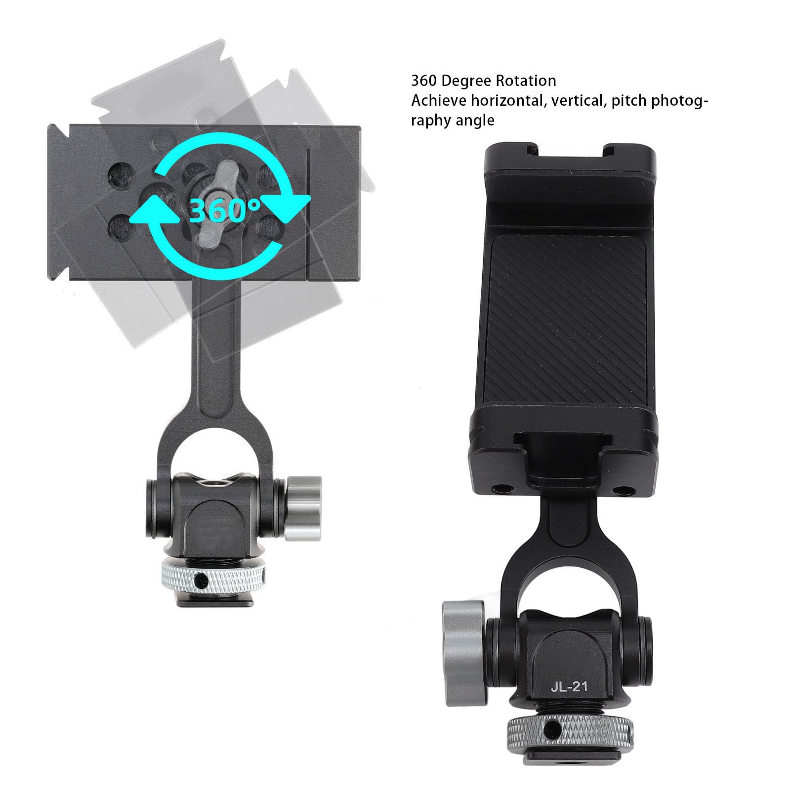 Adaptador de abrazadera para teléfono celular con soporte de zapata fría, rotación de 360 grados, trípode de aleación de aluminio, soporte para teléfono