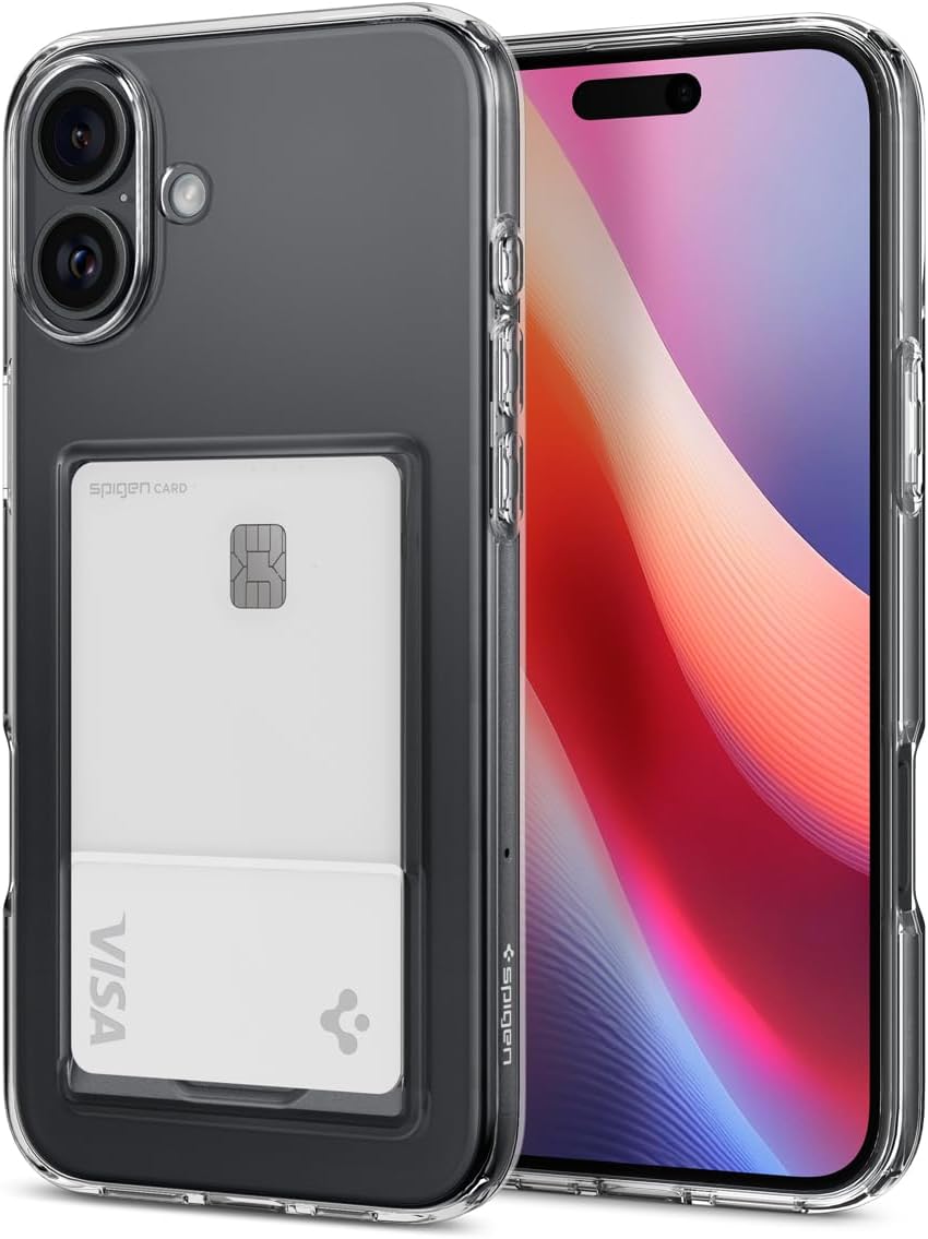 Spigen 【創業18年の技術力】iPhone 16 ケース クリア カード収納 TPU ソフト 耐衝撃 黄変防止 手帳型 米軍MIL規格 クリスタル・スロット ACS08213 (クリスタル・クリア)