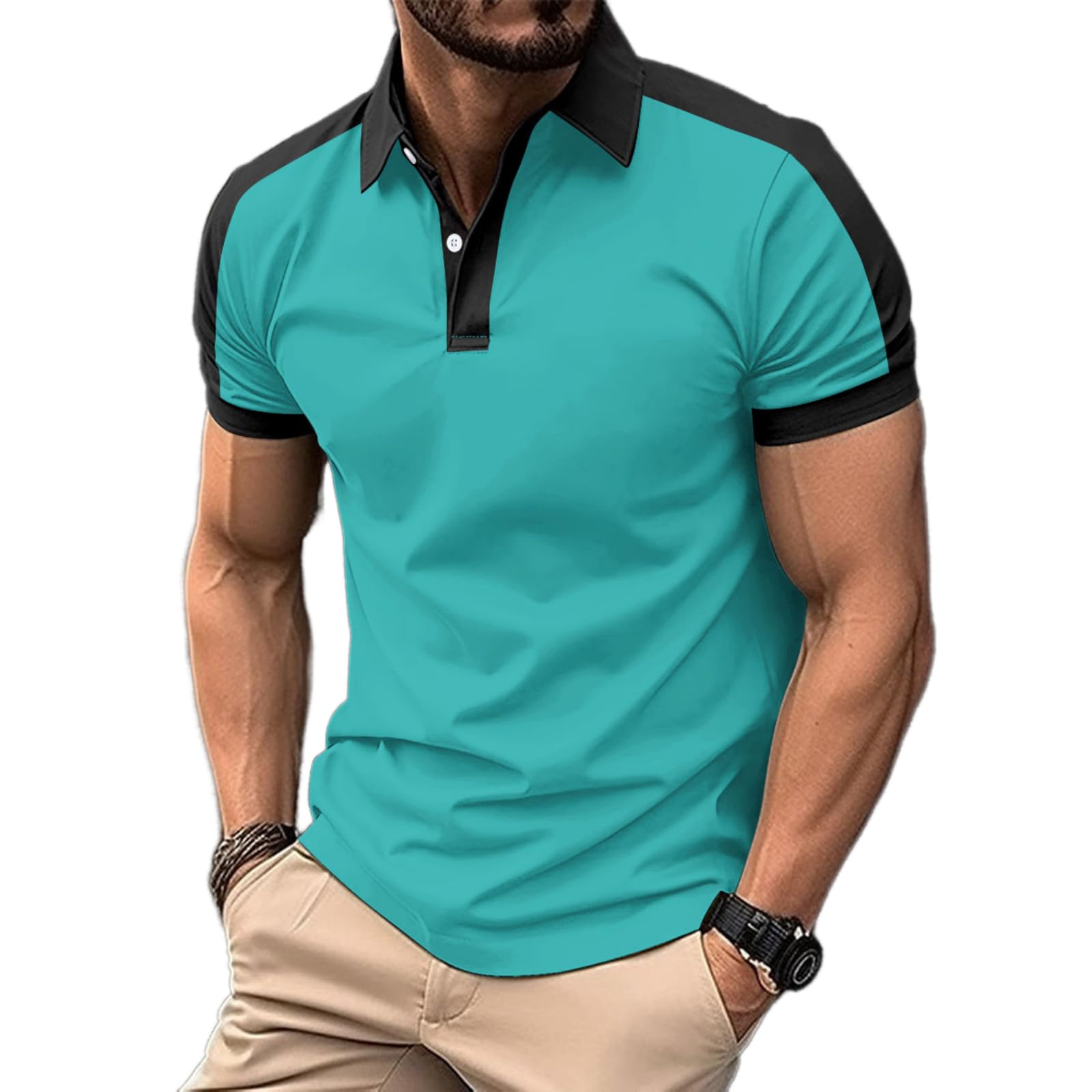 Mens Casual Polo Shirts Classic Short Sleeve Golf Shirt Fashion Button Cotton Top with Pocket