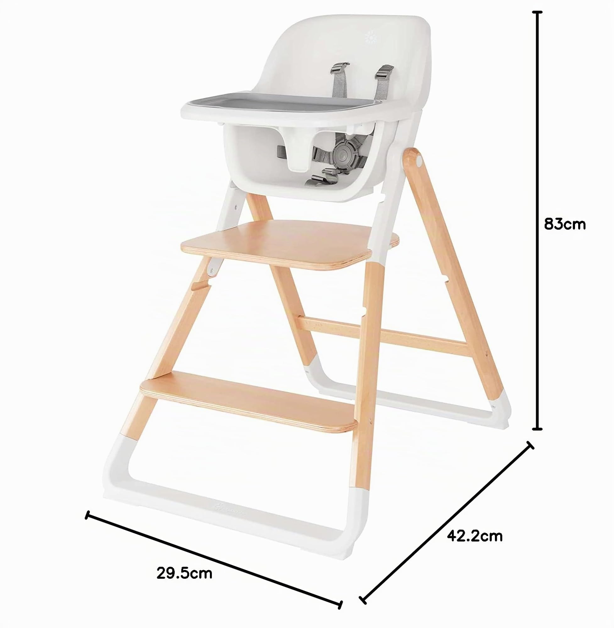 Ergobaby Chaise Haute Evolve, Chaise haute ergonomique pour bébés Évolutive à partir de 6 mois, Chaise haute pour bébés avec harnais à 5 points, pour enfants avec assise réglable, Natural Wood