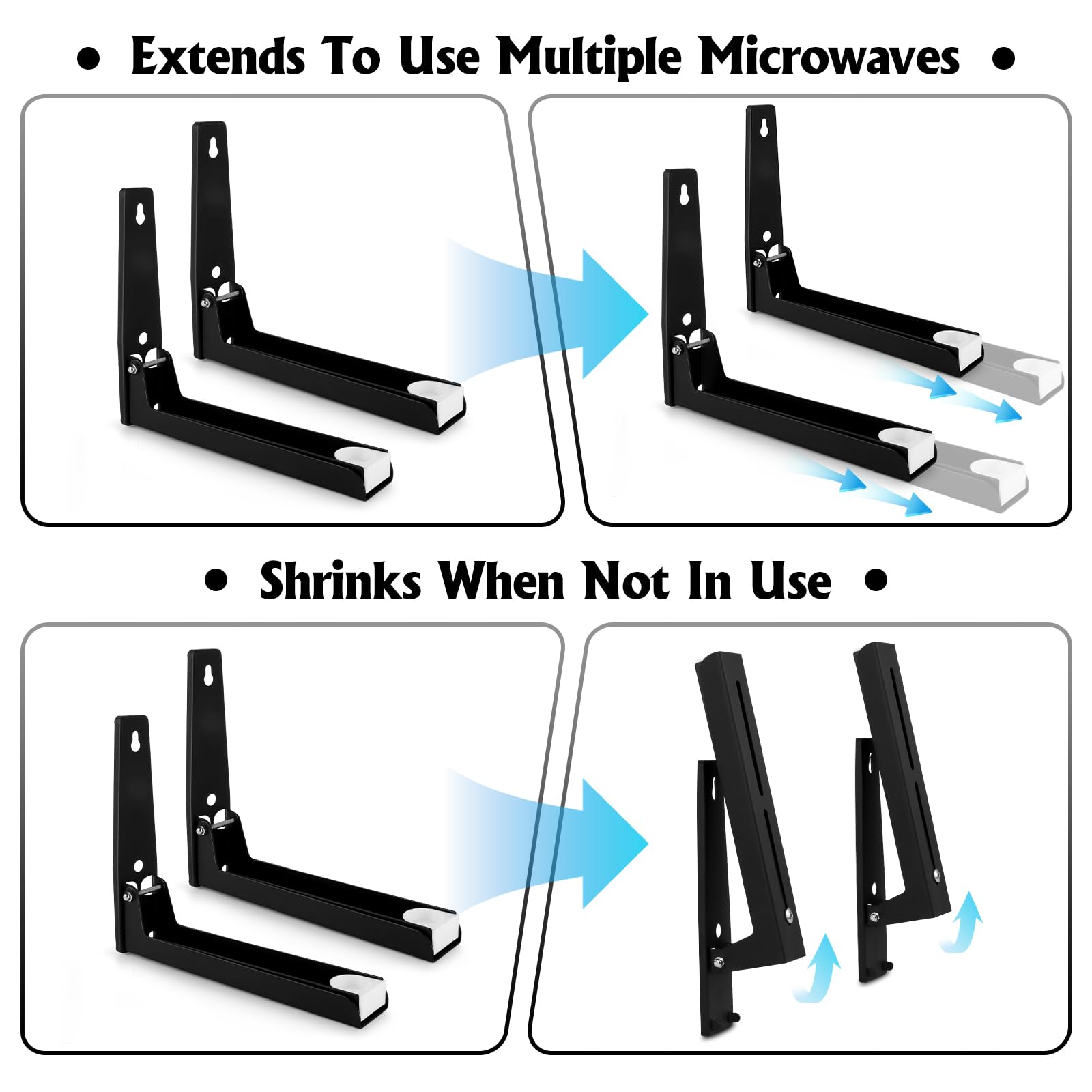 2 Pezzi Supporto Microonde con Viti, Supporto per Microonde Pieghevole, Supporto Pieghevole per Microonde, Supporto per Forno a Microonde da Parete, per Microonde, Carico Massimo 50 Kg
