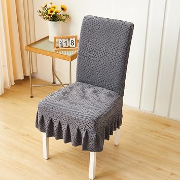Hixingo Stretch Spandex Chair Covers with Skirt Solid Color Chair Cover, Washable Dining Room Chair Covers, Chair Slipcovers with Skirt Removable for Home Set of 1,Dark Gray
