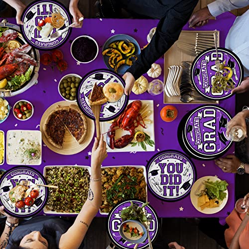 Gatherfun 2023 Graduation Party Supplies Purple Dinnerware Disposable Paper Plates For Congrats Grad Party Decorations, Serve 80 #TOP4