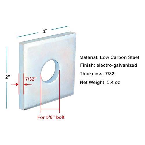 Miniatura 2 de heneng 10 arandelas de placa cuadrada de 5/8 pulgadas (ID) x 2 x 2 pulgadas, arandelas de placa de rodamiento plano, 7/32 pulgadas de grosor