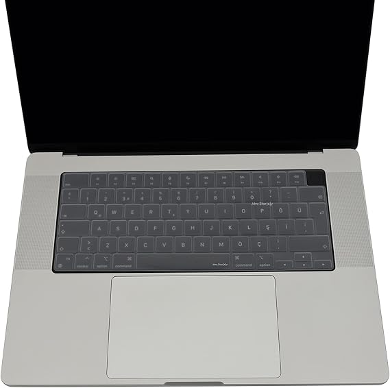 McStorey MacBook Türkçe Q Klavye Koruyucu M1-M5 | Air 13.6 A2681 A3113 A3240 A3449 | Pro 14 A2442 A3426 A3434 | Pro 16 A2485 A3429 | Neo 13 Ultra İnce Silikon Keyboard Cover Touch ID Protector Şeffaf