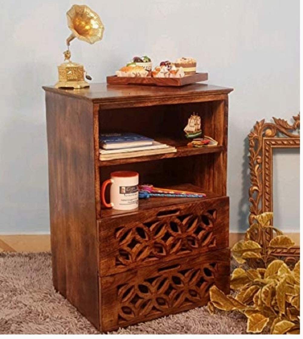 Contemporary End Table; Bedside Table (Sheesham,Wood,Wood Finish,Natural)