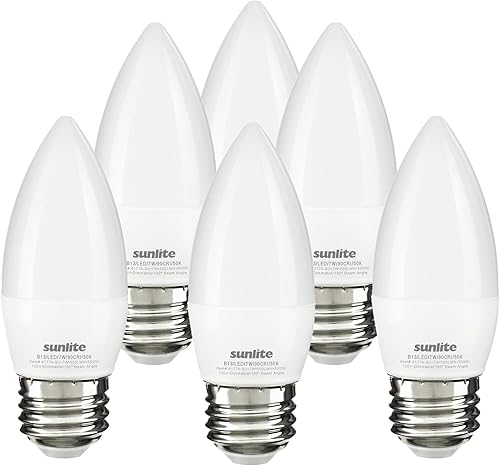 Sunlite Bombilla LED B13 Torpedo decorativa, 7 vatios (60 W  ), 500 lúmenes, 120 voltios, regulable, base E26, 90 CRI, certificación ETL, torpedo