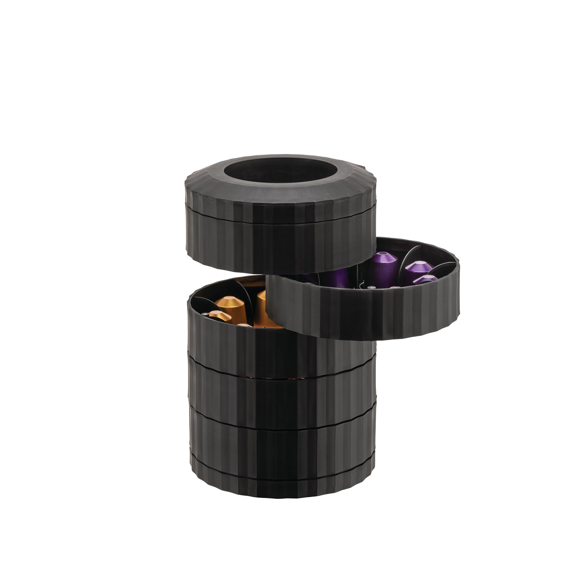 Alessi Plissé MDL19 B - Contenedor porta cápsulas Nespresso con 5 estantes giratorios, en resina termoplástica, negro