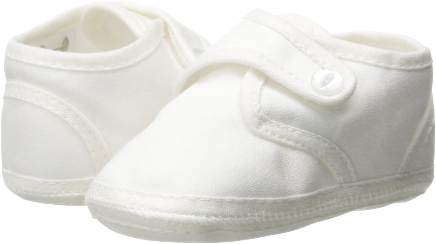 Little Things Mean A Lot Baby Boys White Cotton Sateen Pearl Button Christening Shoes - 4