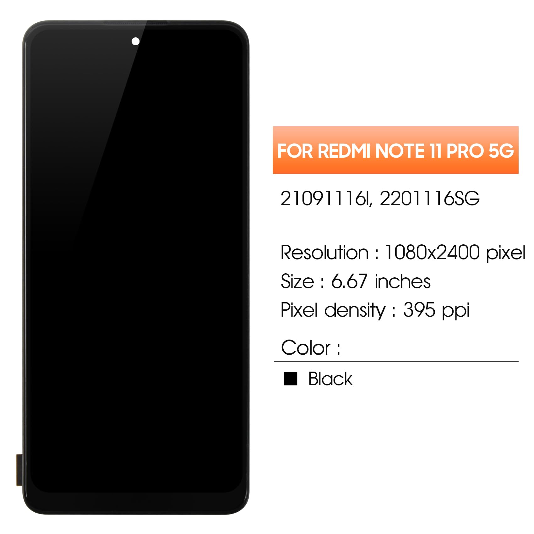 AGCUT LCD Display per Xiaomi Redmi Note 11 PRO LCD Schermo per Xiaomi Redmi Note 11 PRO 5G Display 2201116TG 21091116I Touch Screen Digitizer Assembly con Riparazione Strumenti, Nero con Telaio