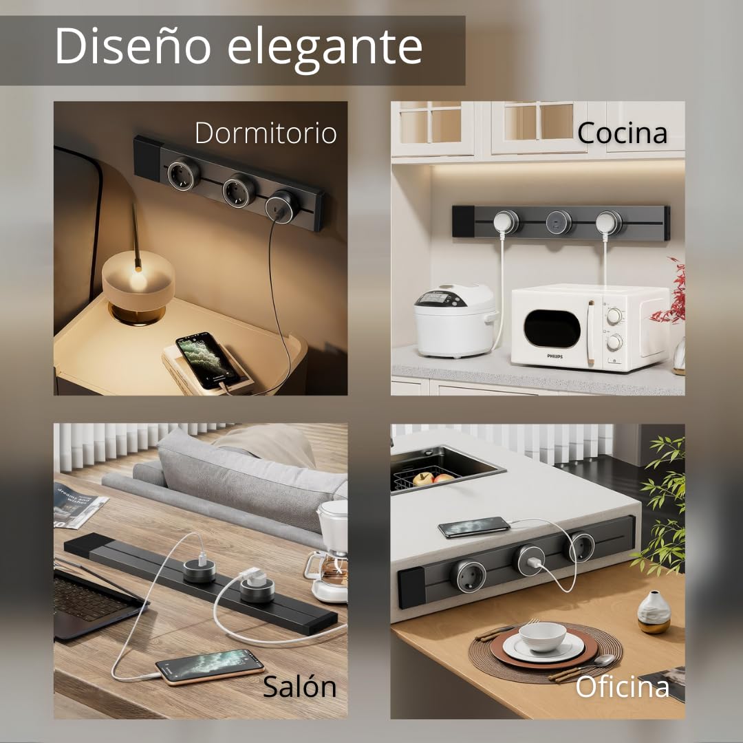 [Garantía Europea] Carril Enchufe Pared, hasta 7 Tomas, Regleta Lineal, raíl Modular, conexión Deslizante, Riel eléctrico, Power Strip, 50cm (4 shucko + 1 USB) — view 5