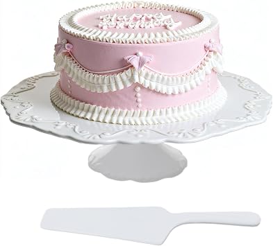 Ceramic Cake Stand, 12  Cake Display Stand with Cake Server-Relief