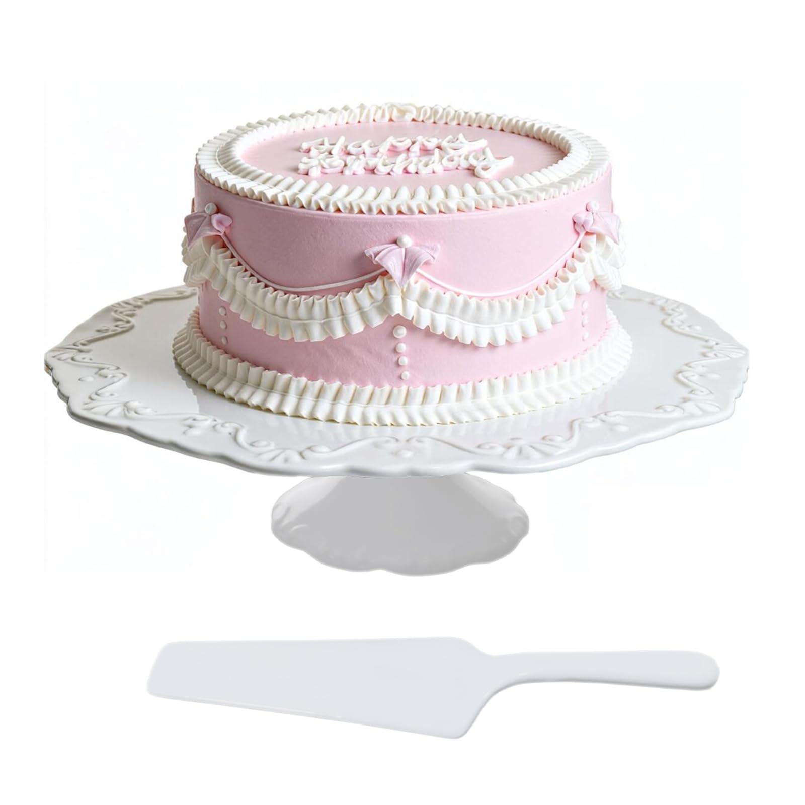 Ceramic Cake Stand, 12” Cake Display Stand with Cake Server-Relief‌