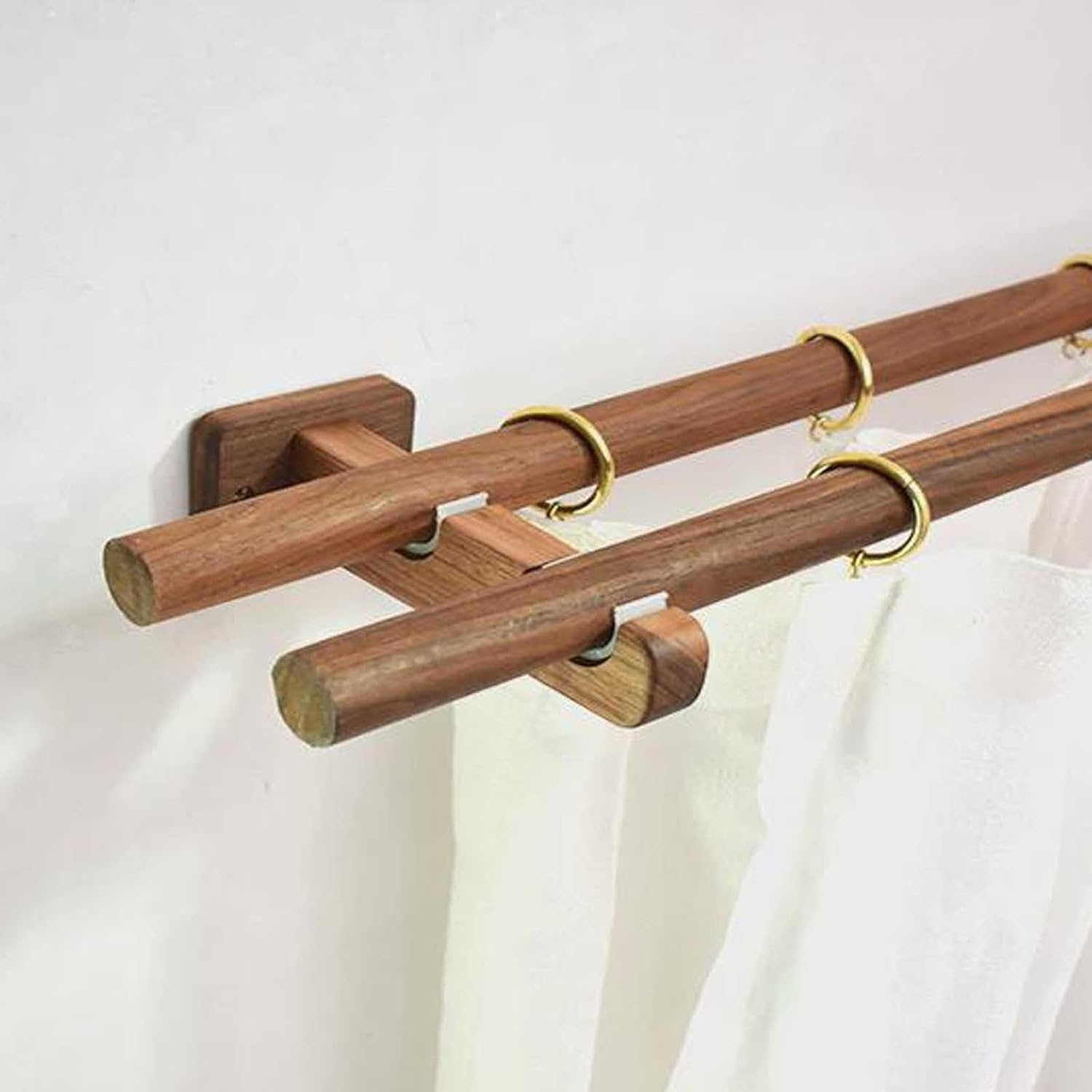 SBCC Solid Wood Logs Walnut Roman Pole Bed and Breakfast Curtain Rod Wooden Pole Double Pole Punched Wood