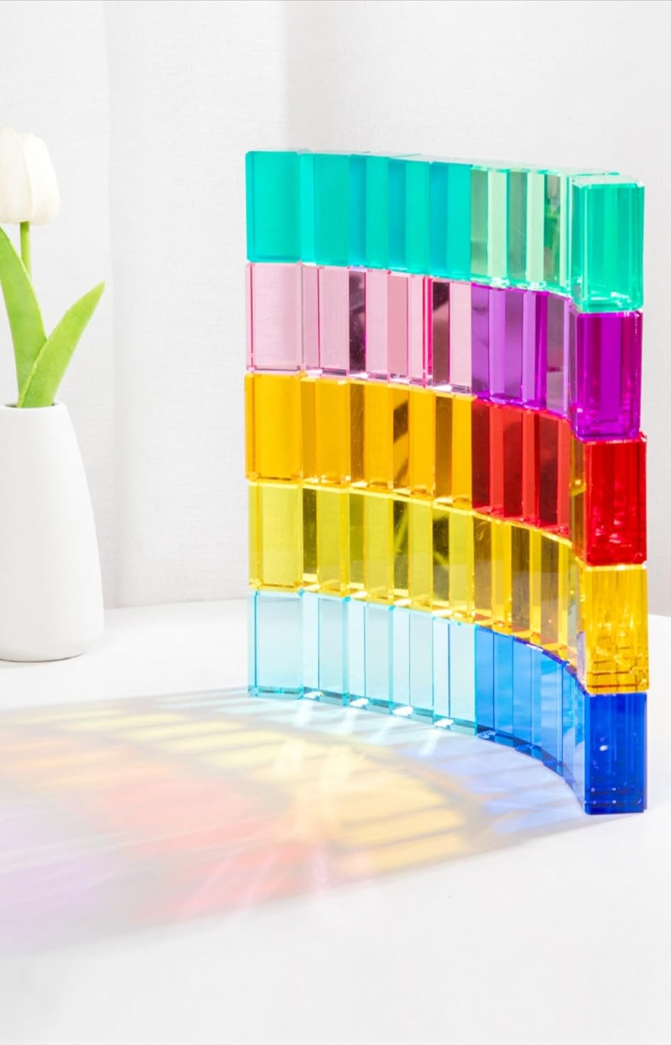 宝石 彩虹水晶亚克力立方体 彩虹积木套装 外观光滑透明 儿童方块 亚克力宝石立方体 益智玩具 儿童 学习 彩色 灯光 阴影玩具 堆叠