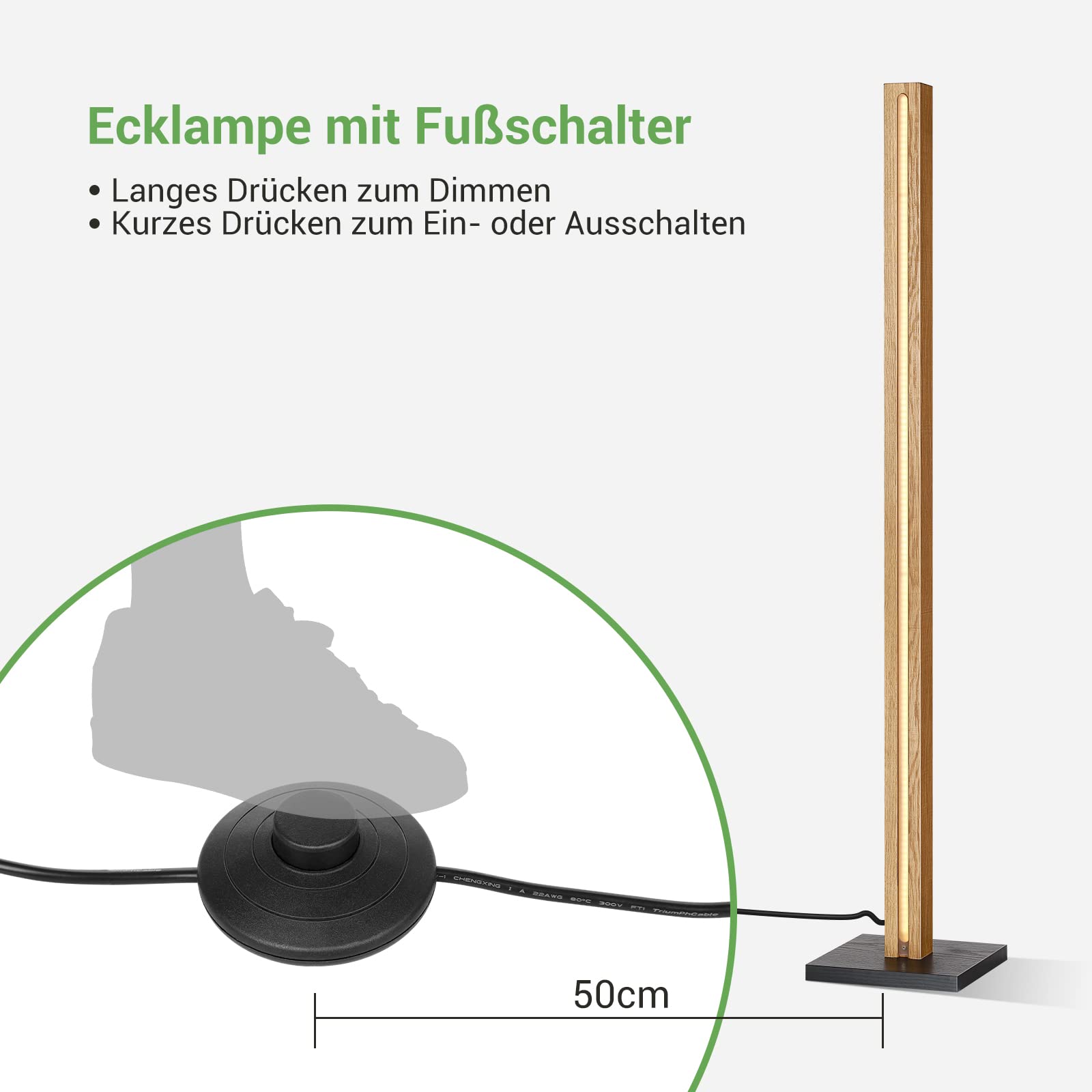 EDISHINE Stehlampe Holz, 18W LED Stehleuchte Dimmbar, Boho Ecklampe, 3000K warmweiß, Vintage Standleuchte mit Fußschalter, 800lm Lichtsäule für Wohnzimmer, Schlafzimmer, Büro