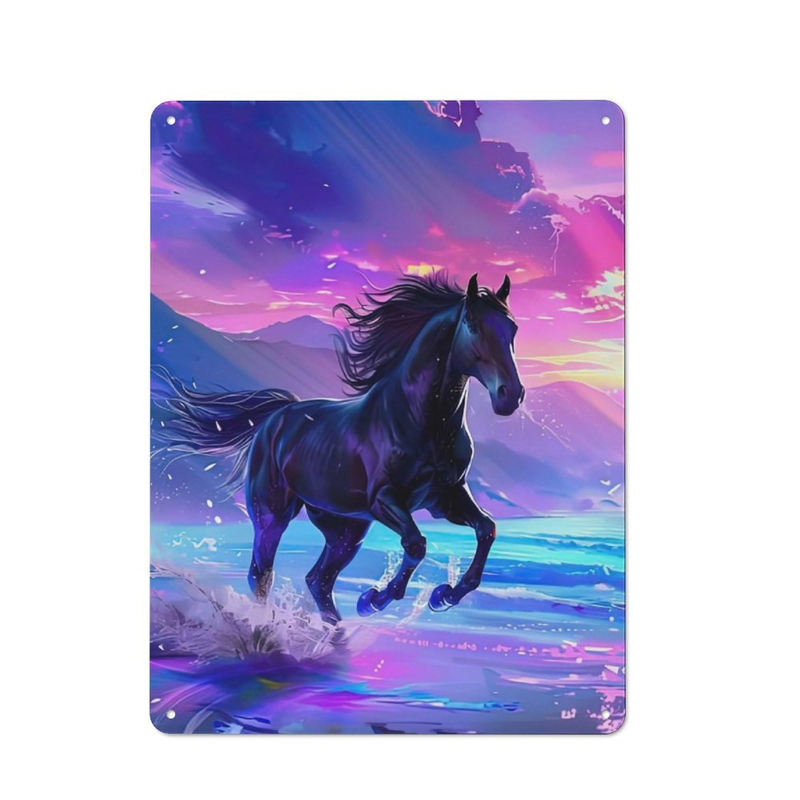 Majestic Horse Galloping at Sunset Vintage Metal Wall Decor 40x30cm, Decorative Metal Plaque for Coffee Bar, Small Shop Or Dining Room