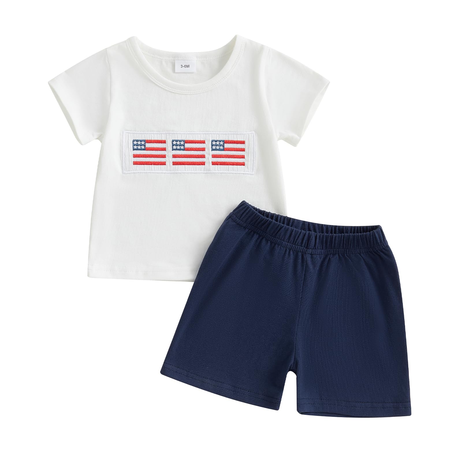 Omkzanbi 4th of July Baby Boy Outfit American Flag Embroidery T Shirt Casual Jogger Shorts 2Pcs Toddler Summer Clothes 3M-4Y