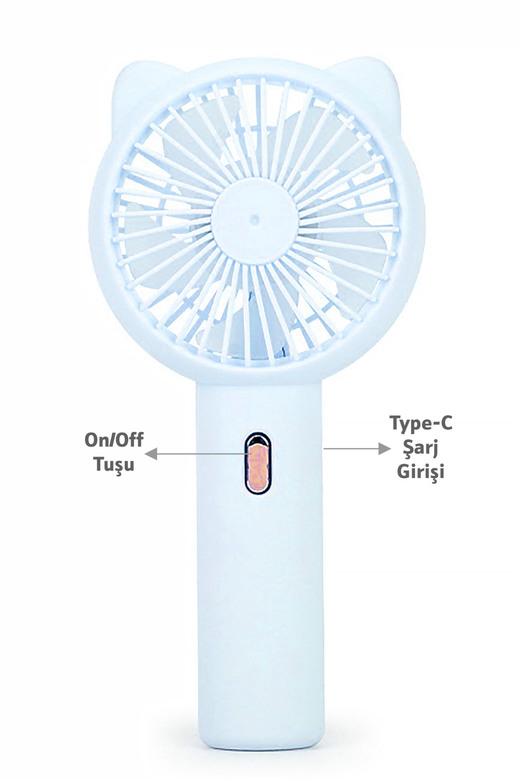 3 MODLU Şarjlı El Fanı 3 Kademe Seyahat Masaüstü Vantilatör Taşınabilir Mini Fan F136 (Mavi)