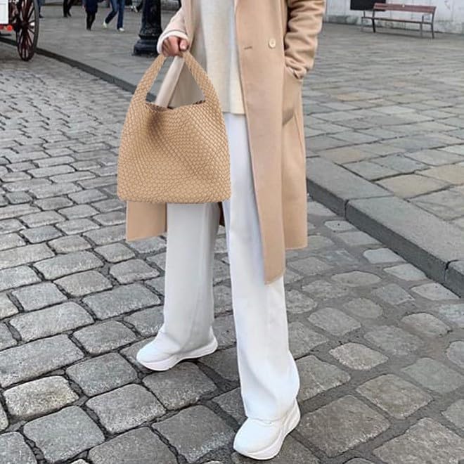 Image of Vegan Leather Hand Woven Tote Handbag Shoulder Bag and Woven Purses Large Shopper Bag for Women