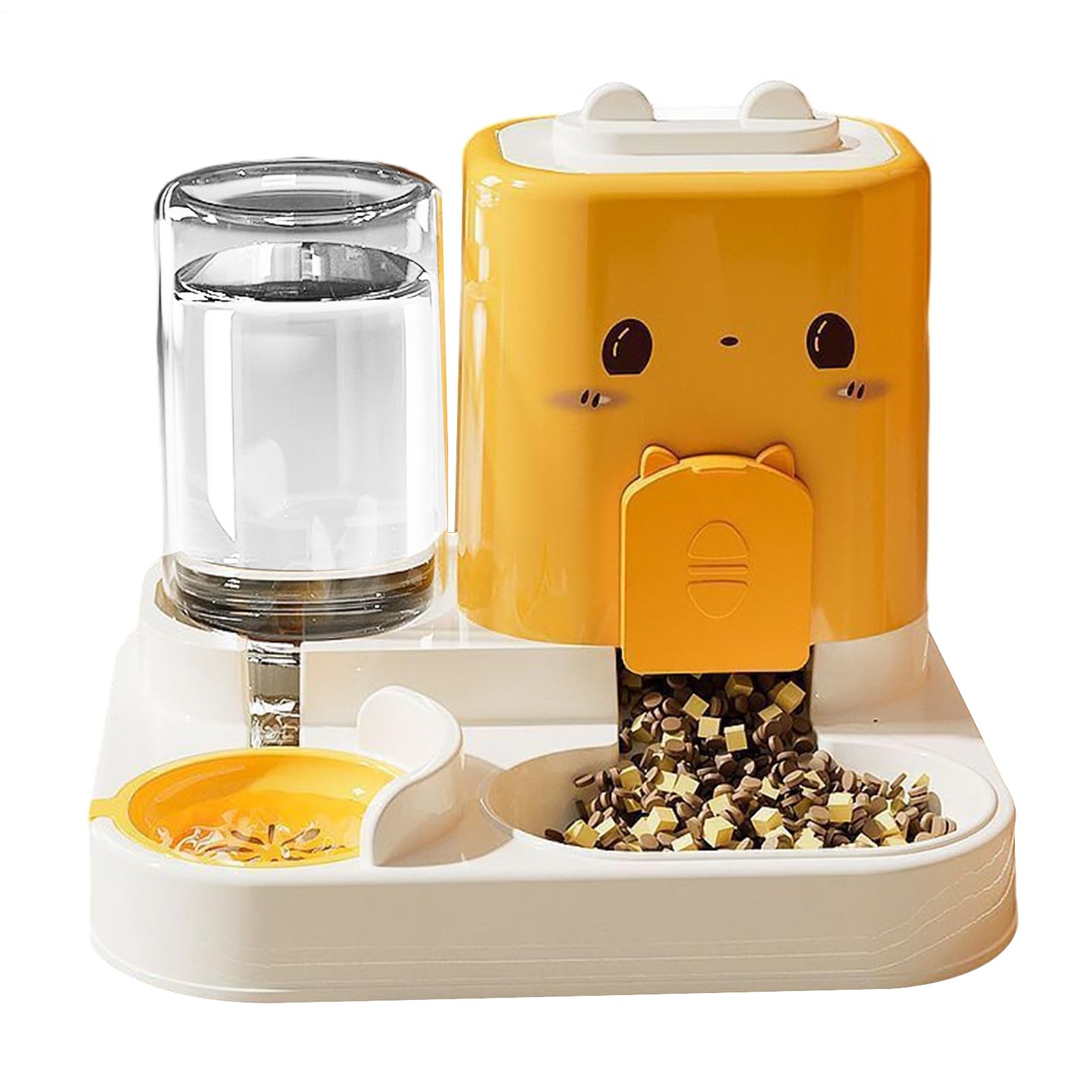 Hiemible Automatic Pet Feeder, 2 in 1 Water Food Dispenser Cat Feeder, Pet Supplies Feeding Station Bowl Set, Food Container Large Capacity for Kitten Small Medium Animal Indoor