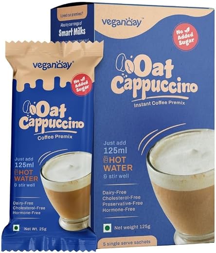 Veganday Oat Cappuccino Instant Premix (pack of 5) | Instant Coffee – Just Add Hot Water | No-added sugar | Diabetic Frien...