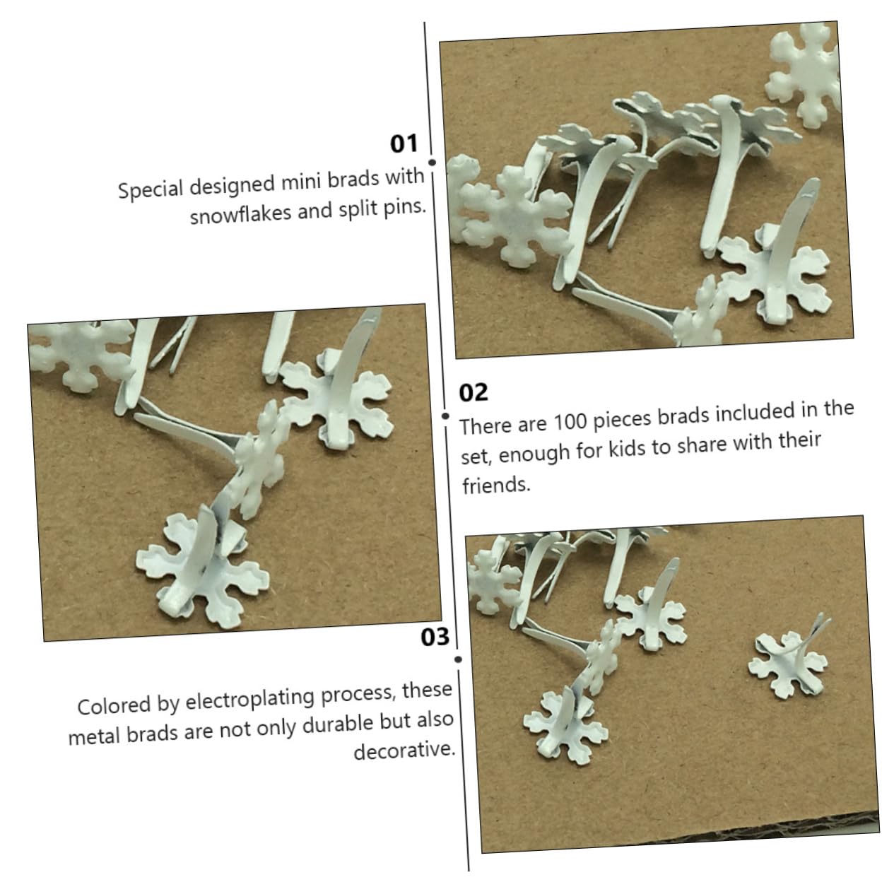 Homoyoyo 100pcs Craft Brads Reindeer Paper Fastener Paper Snowflakes Snowflake Brad Snowflake Charm Decorative Prongs Snowflakes for Crafting Christmas Brads for Crafting White Metal
