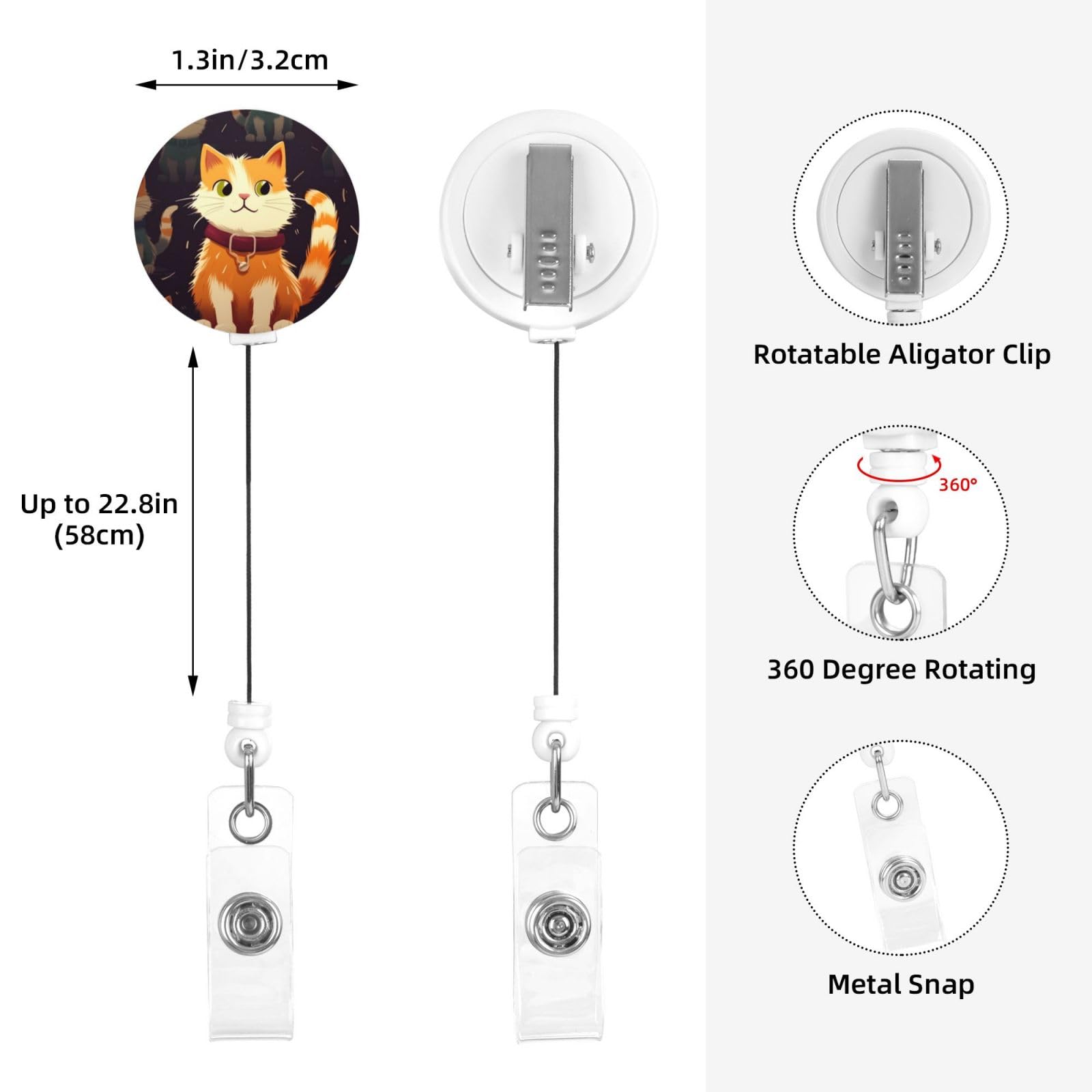 Cats Design Retractable Badge Holder Reel - Heavy Duty ID Card Holder For Nurses, Teachers, Office Workers - View #8