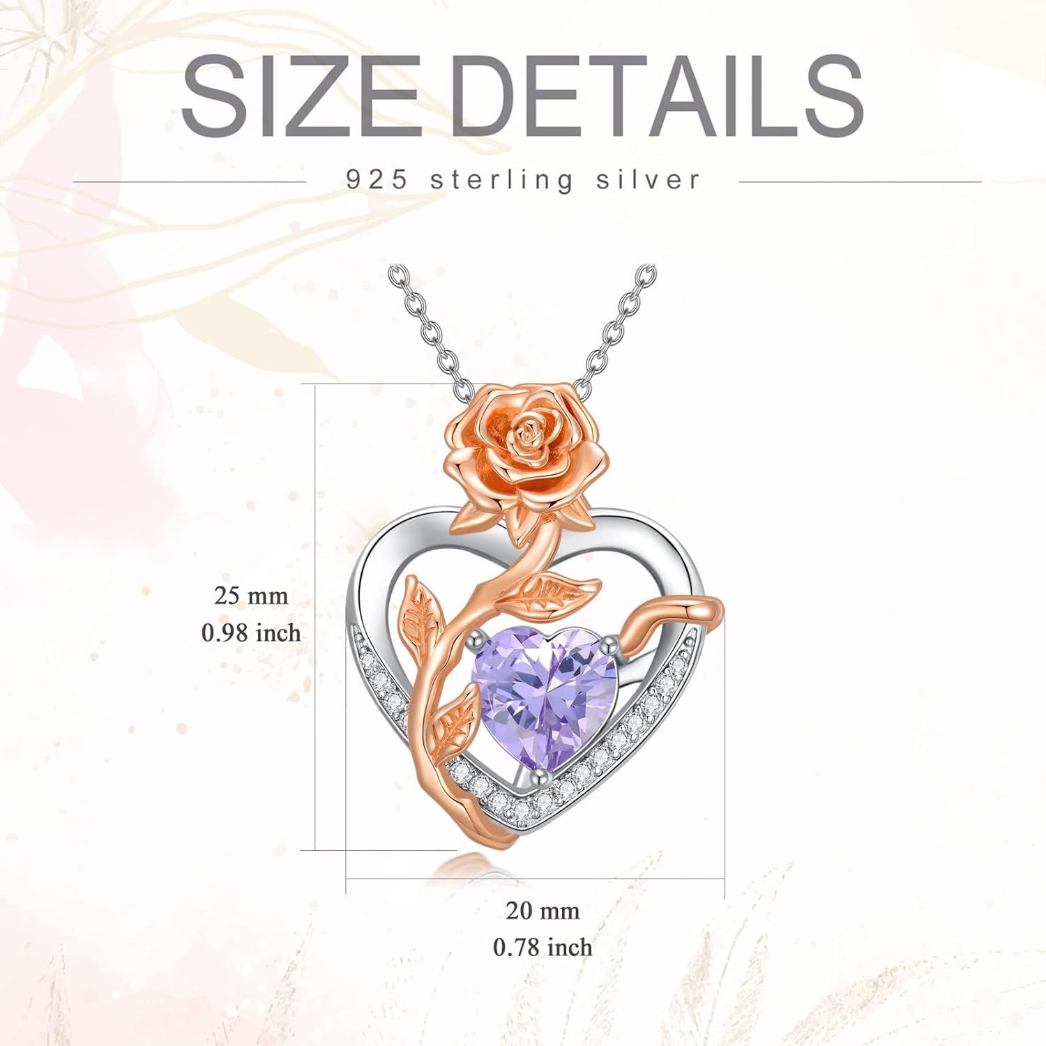 OCJ Birthstone Necklace for Women 925 Sterling Silver Rose Flower Heart Pendant Necklaces Anniversary Jewelry Birthday Christmas Gifts for Her Wife Girlfriend - Image 6