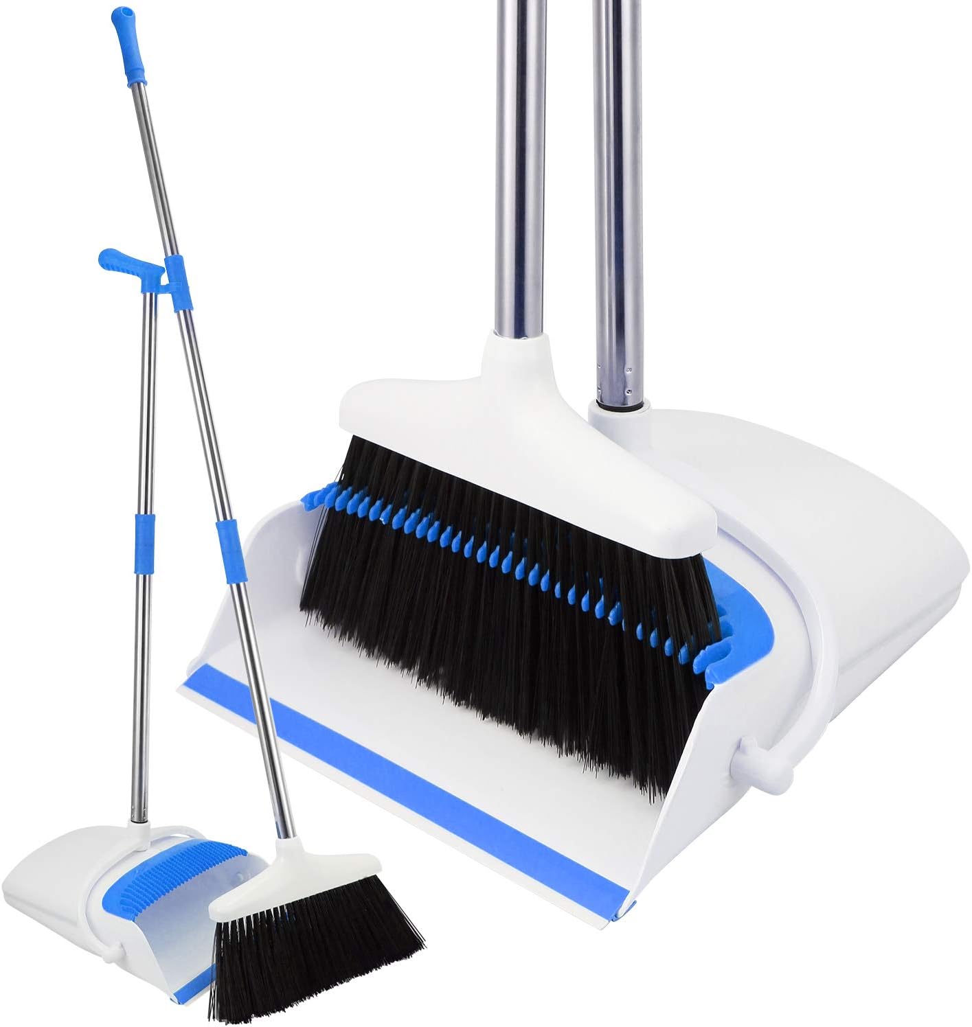 Broom and Dustpan Set - Strongest 30% Heavier Duty - Upright Standing Dust Pan with Extendable Broomstick for Easy Sweeping - Easy Assembly Great Use for Home, Office, Kitchen, Lobby Etc.- by Kray