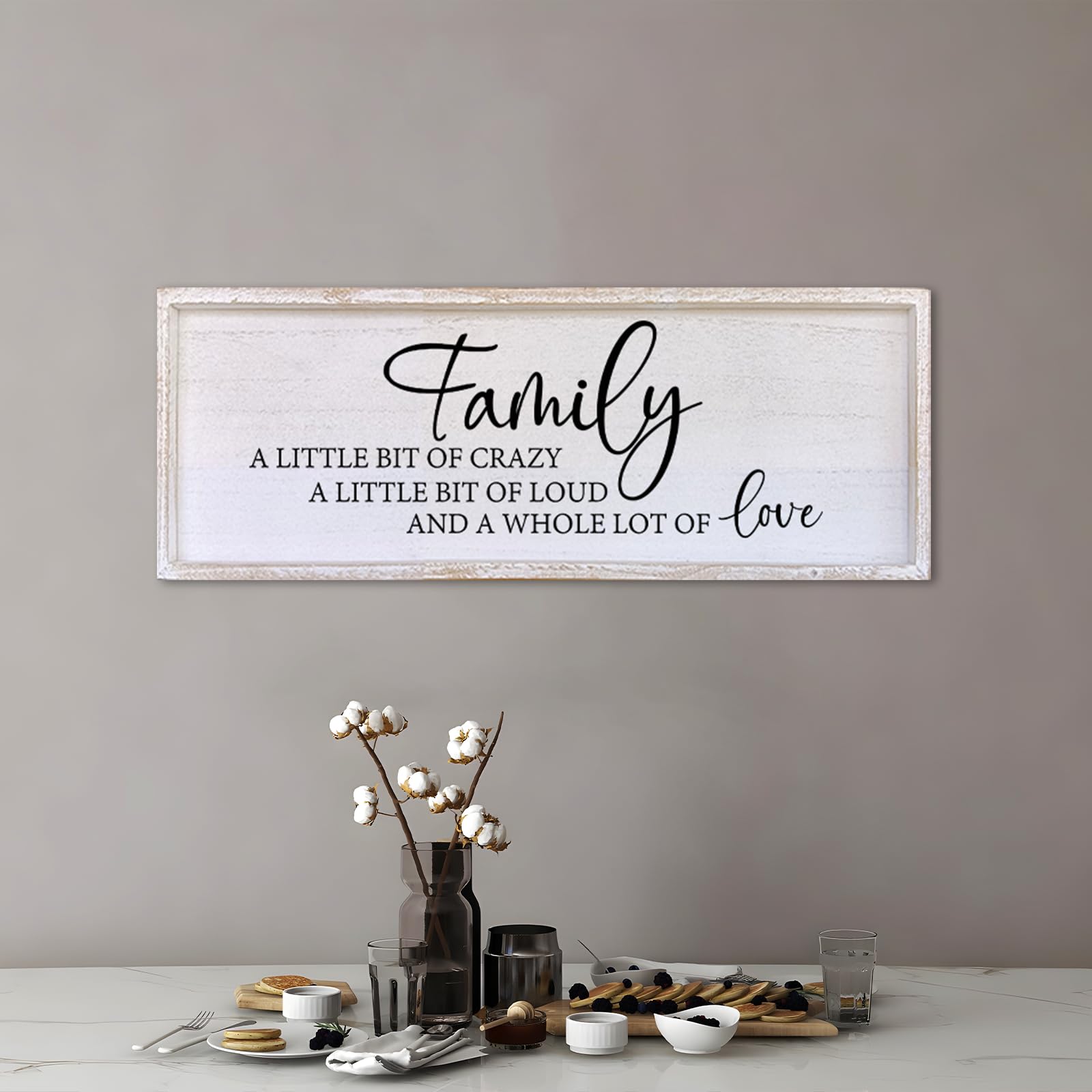 Family A Little Bit Of Crazy Sign Wall Decor 32"×12" Rustic Farmhouse Living Room Large Soild Wood Framed Hallway Hanging Sign Aesthetic Inspirational