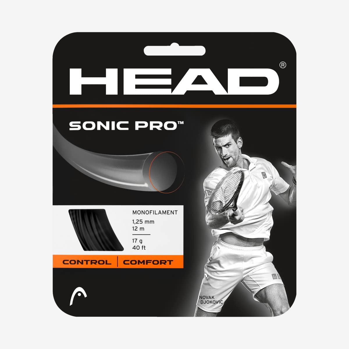 HEAD Sonic Pro Black Polyester Tennis String, 16g / 1.30mm (2 Sets)